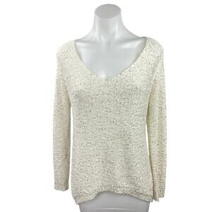 Miracle City White Wool Blend Knitted Sequin Long Sleeve Pullover Top Size S/M